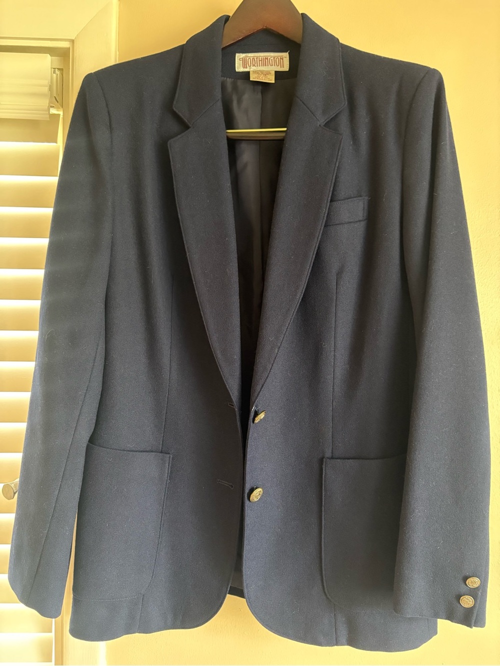Vintage Worthington 100% Pure Wool Navy Blue Blazer Coat Japan Tall Misses 14